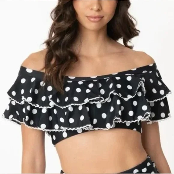 Unique Vintage Retro Polka Dot Swim Top - Picture 3 of 10